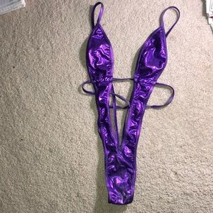 Women’s shiny purple one piece stripper dance outfit or could be used as bikini